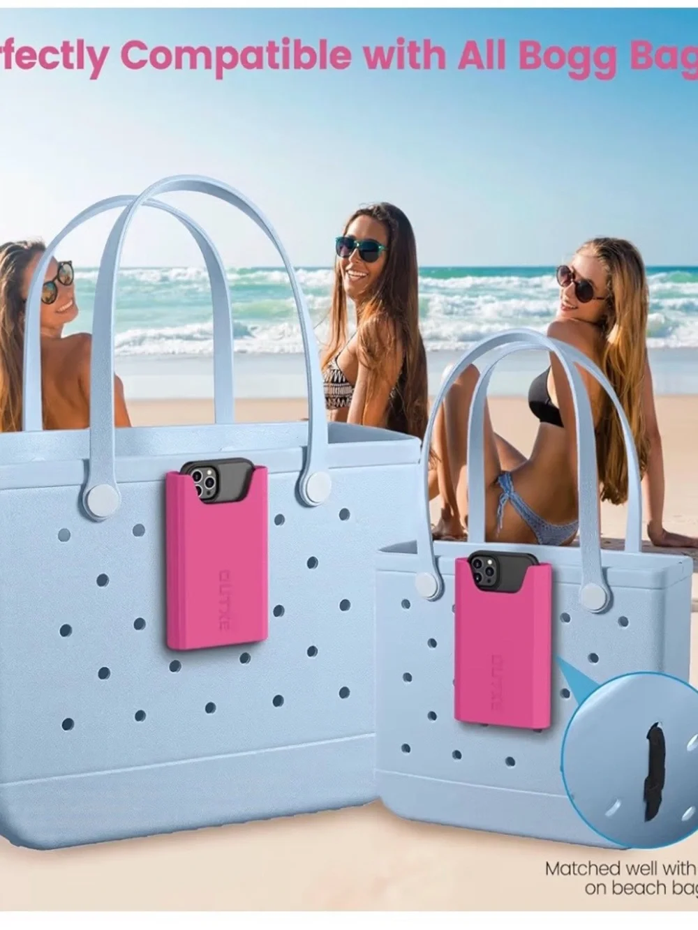 Silicone Phone Holder Insert in Pink for Tote & Beach Bags